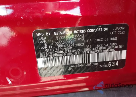 2023 Mitsubishi Outlander Es 2.5 S-Awc z USA, uszkodzony, nr VIN JA4J4TA89PZ015904